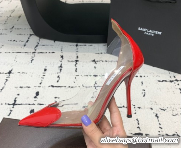 Good Looking Alaia Le Cœur Heart High Pumps 10.5cm in PVC and Patent Leather Red AL100806 1008026
