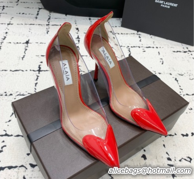 Good Looking Alaia Le Cœur Heart High Pumps 10.5cm in PVC and Patent Leather Red AL100806 1008026