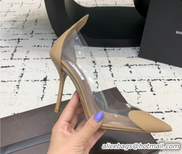Best Price Alaia Le Cœur Heart High Pumps 10.5cm in PVC and Patent Leather Beige AL100806 1008027