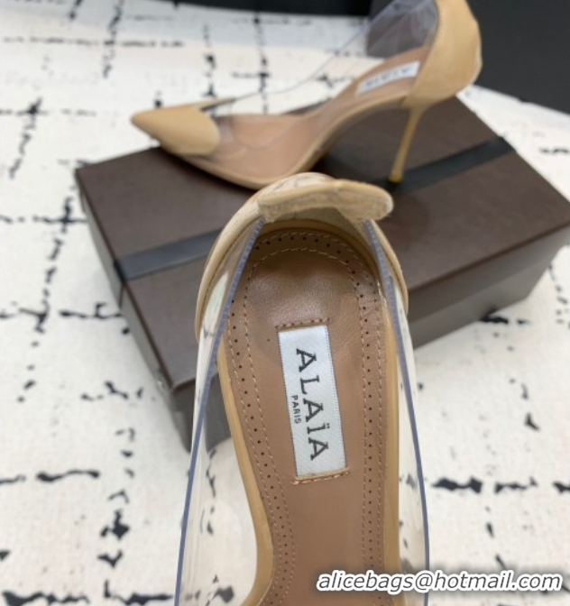 Best Price Alaia Le Cœur Heart High Pumps 10.5cm in PVC and Patent Leather Beige AL100806 1008027