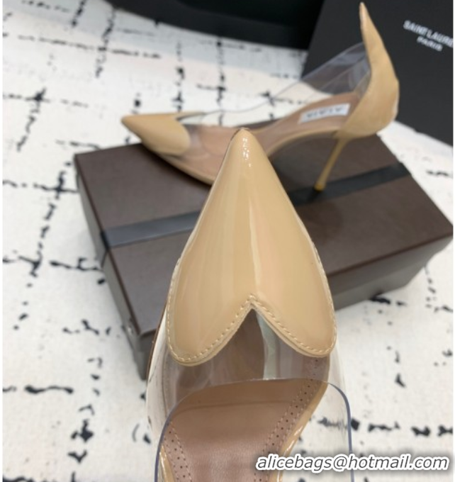 Best Price Alaia Le Cœur Heart High Pumps 10.5cm in PVC and Patent Leather Beige AL100806 1008027
