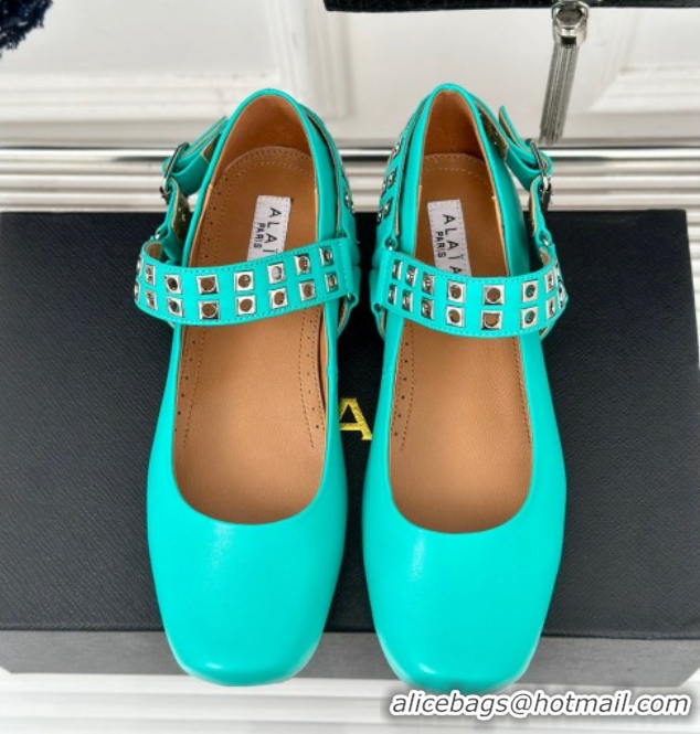 Best Price Alaia Ballet Flats with Eyelet Studs and Buckle in Calfskin Green 2024 AL100807 1008032