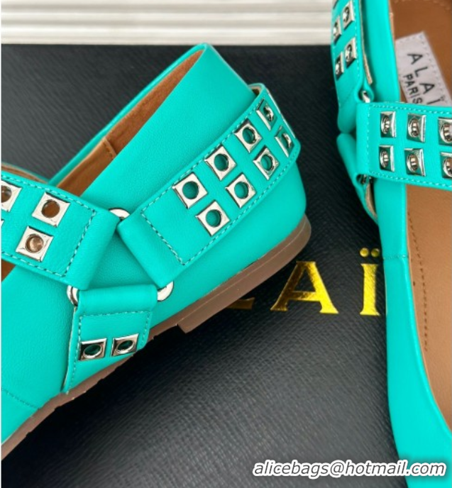 Best Price Alaia Ballet Flats with Eyelet Studs and Buckle in Calfskin Green 2024 AL100807 1008032