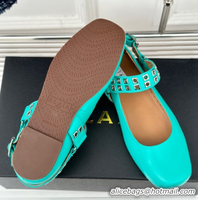 Best Price Alaia Ballet Flats with Eyelet Studs and Buckle in Calfskin Green 2024 AL100807 1008032