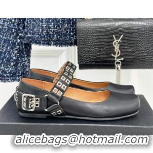 Purchase Alaia Ballet Flats with Eyelet Studs and Buckle in Calfskin Black AL100807 1008033