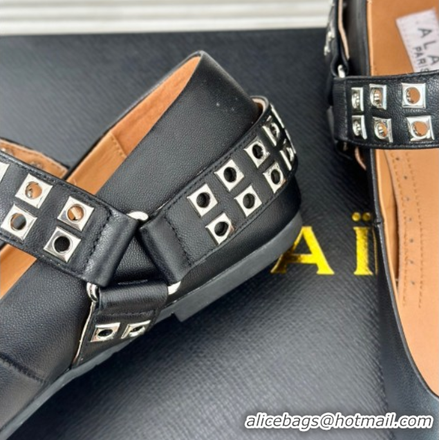 Purchase Alaia Ballet Flats with Eyelet Studs and Buckle in Calfskin Black AL100807 1008033