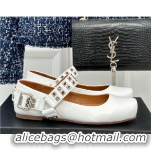 Good Looking Alaia Ballet Flats with Eyelet Studs and Buckle in Calfskin White AL100807 1008037