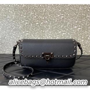 Inexpensive Valentino Rockstud crossbody bag in grainy calfskin with iconic hook 5070 Black/Silver 2024