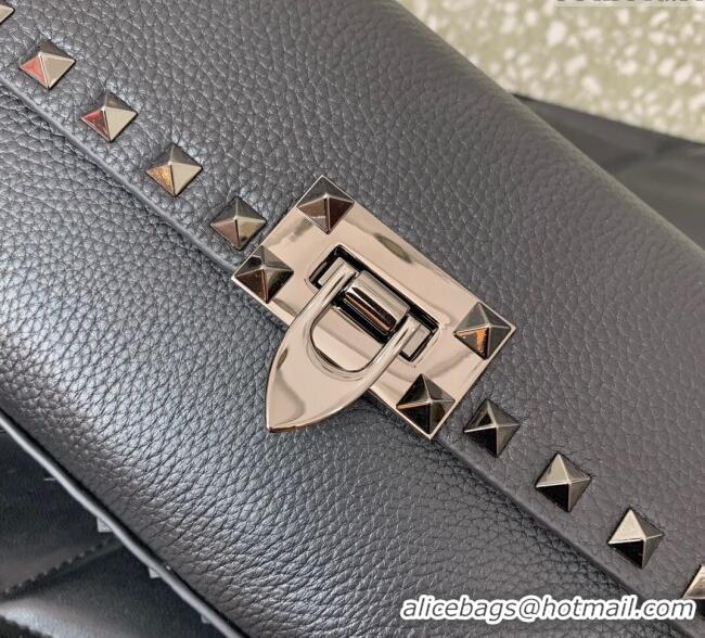Inexpensive Valentino Rockstud crossbody bag in grainy calfskin with iconic hook 5070 Black/Silver 2024