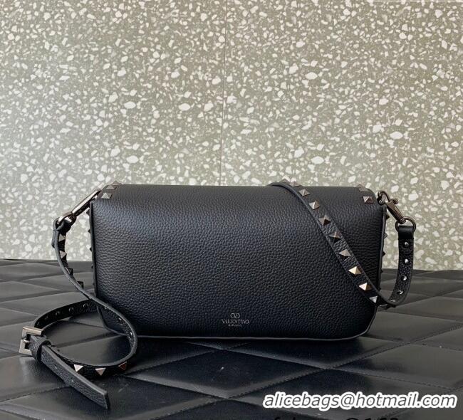 Inexpensive Valentino Rockstud crossbody bag in grainy calfskin with iconic hook 5070 Black/Silver 2024