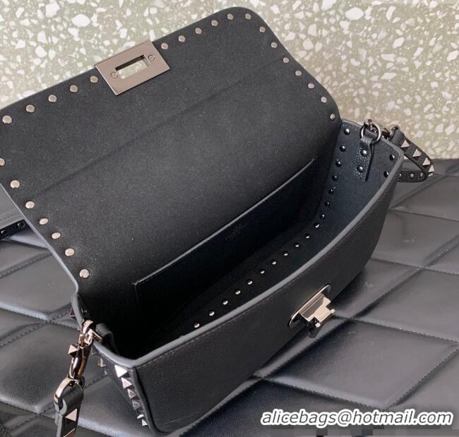 Inexpensive Valentino Rockstud crossbody bag in grainy calfskin with iconic hook 5070 Black/Silver 2024
