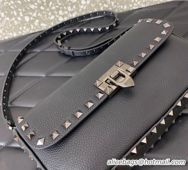 Inexpensive Valentino Rockstud crossbody bag in grainy calfskin with iconic hook 5070 Black/Silver 2024