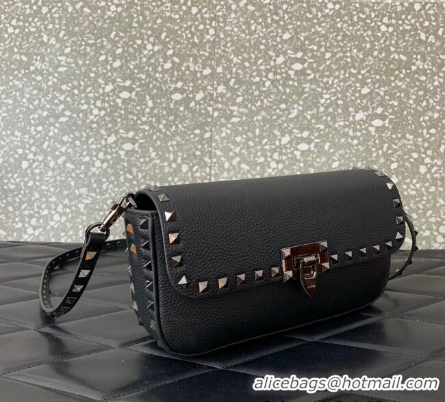 Inexpensive Valentino Rockstud crossbody bag in grainy calfskin with iconic hook 5070 Black/Silver 2024