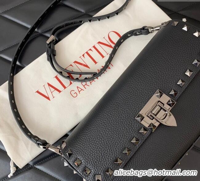 Inexpensive Valentino Rockstud crossbody bag in grainy calfskin with iconic hook 5070 Black/Silver 2024