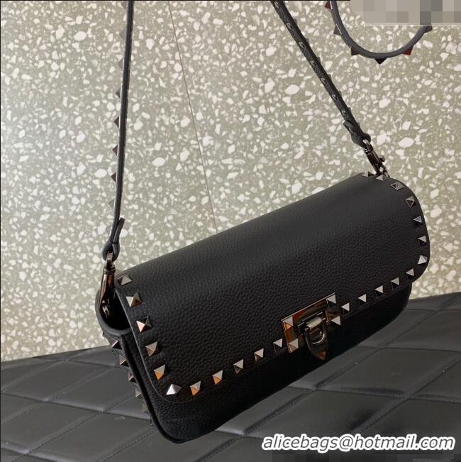 Inexpensive Valentino Rockstud crossbody bag in grainy calfskin with iconic hook 5070 Black/Silver 2024