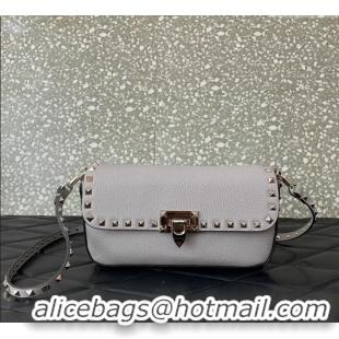 Buy Discount Valentino Rockstud crossbody bag in grainy calfskin with iconic hook 5070 Grey 2024