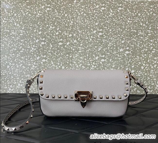 Buy Discount Valentino Rockstud crossbody bag in grainy calfskin with iconic hook 5070 Grey 2024