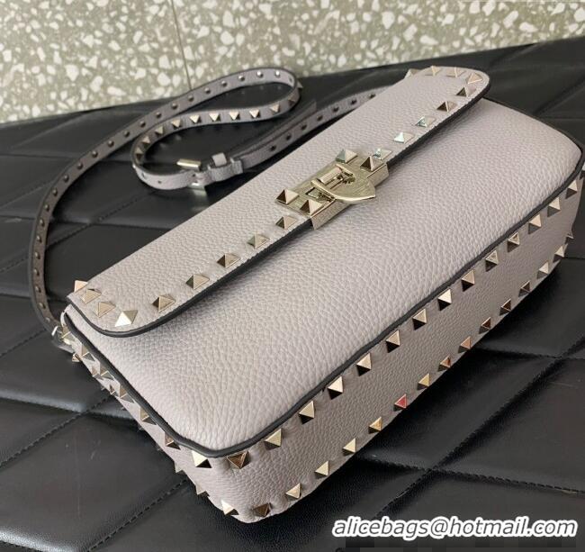 Buy Discount Valentino Rockstud crossbody bag in grainy calfskin with iconic hook 5070 Grey 2024