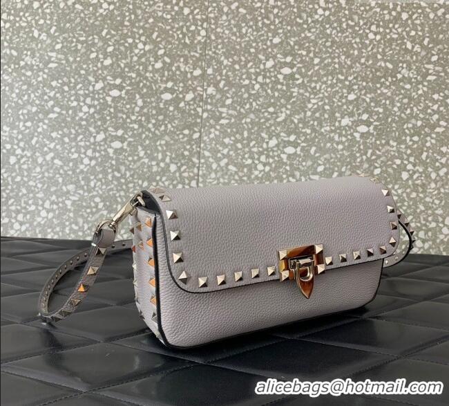 Buy Discount Valentino Rockstud crossbody bag in grainy calfskin with iconic hook 5070 Grey 2024