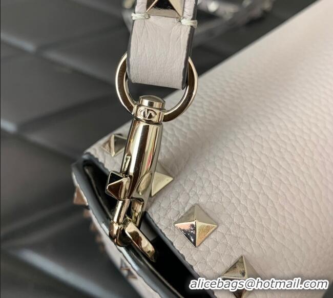 Buy Discount Valentino Rockstud crossbody bag in grainy calfskin with iconic hook 5070 Grey 2024