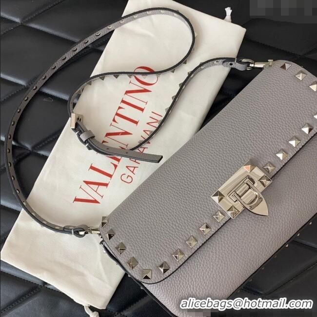 Buy Discount Valentino Rockstud crossbody bag in grainy calfskin with iconic hook 5070 Grey 2024