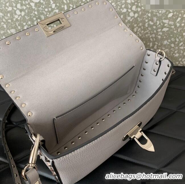 Buy Discount Valentino Rockstud crossbody bag in grainy calfskin with iconic hook 5070 Grey 2024