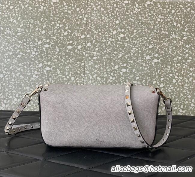 Buy Discount Valentino Rockstud crossbody bag in grainy calfskin with iconic hook 5070 Grey 2024