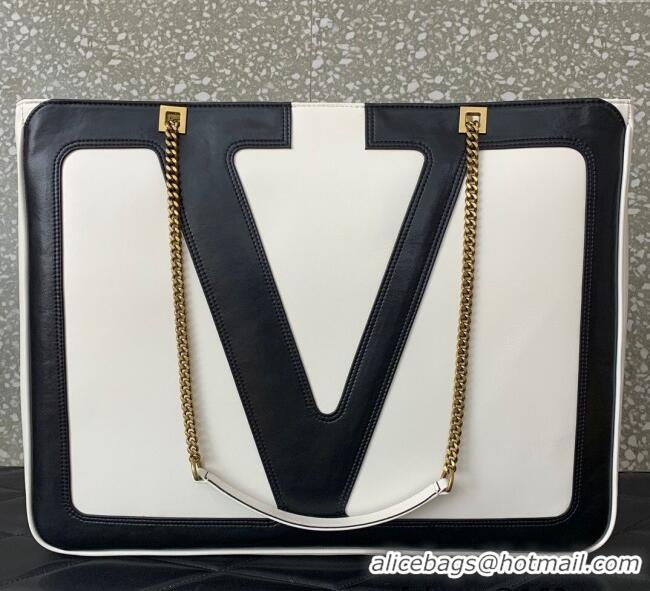 Best Quality Valentino Viva Superstar Large Nappa Leather Shopping Bag with Maxi VLogo 0012 Black/White 2025