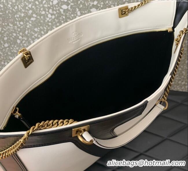Best Quality Valentino Viva Superstar Large Nappa Leather Shopping Bag with Maxi VLogo 0012 Black/White 2025