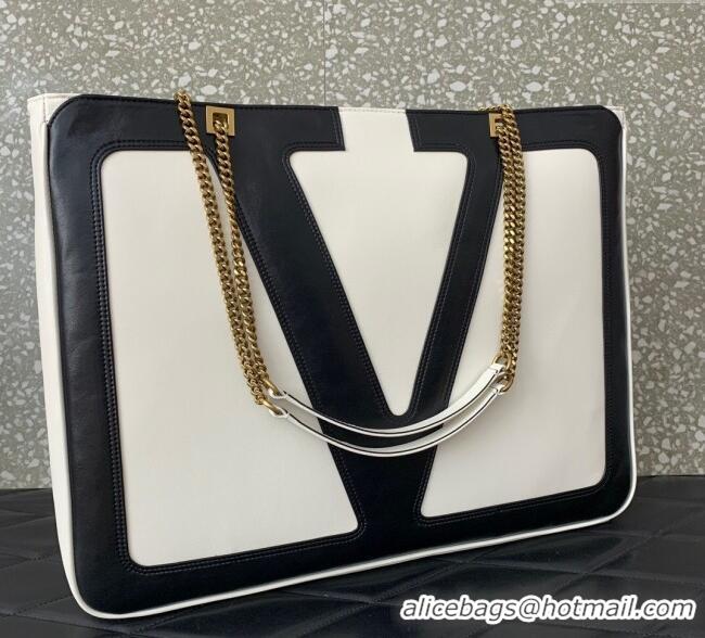 Best Quality Valentino Viva Superstar Large Nappa Leather Shopping Bag with Maxi VLogo 0012 Black/White 2025