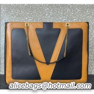 Discount Valentino Viva Superstar Large Nappa Leather Shopping Bag with Maxi VLogo 0012 Black/Brown 2025