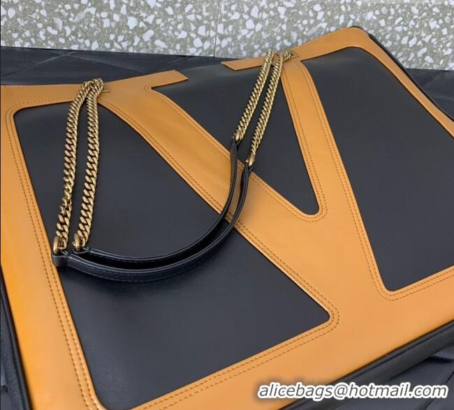 Discount Valentino Viva Superstar Large Nappa Leather Shopping Bag with Maxi VLogo 0012 Black/Brown 2025