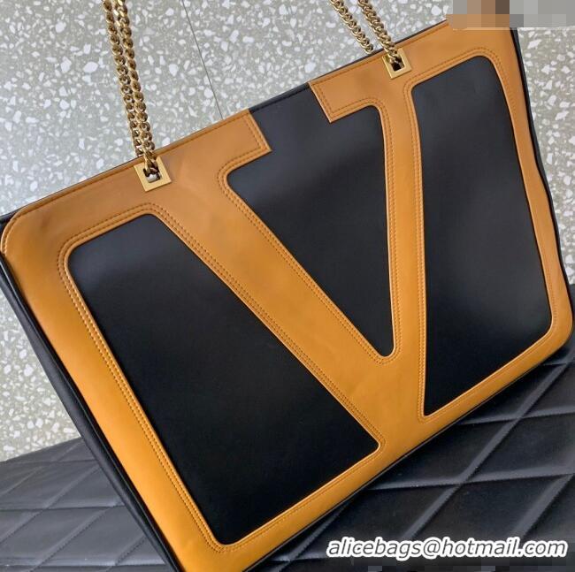 Discount Valentino Viva Superstar Large Nappa Leather Shopping Bag with Maxi VLogo 0012 Black/Brown 2025