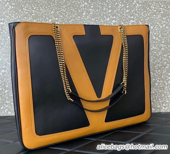 Discount Valentino Viva Superstar Large Nappa Leather Shopping Bag with Maxi VLogo 0012 Black/Brown 2025