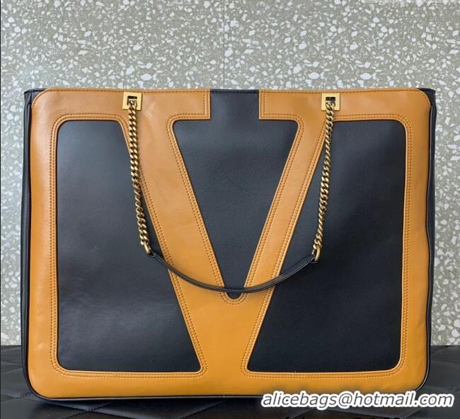 Discount Valentino Viva Superstar Large Nappa Leather Shopping Bag with Maxi VLogo 0012 Black/Brown 2025