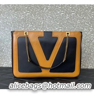 Inexpensive Valentino Viva Superstar Medium Nappa Leather Shopping Bag with Maxi VLogo 0013 Black/Brown 2025