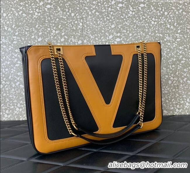 Inexpensive Valentino Viva Superstar Medium Nappa Leather Shopping Bag with Maxi VLogo 0013 Black/Brown 2025