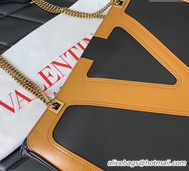 Inexpensive Valentino Viva Superstar Medium Nappa Leather Shopping Bag with Maxi VLogo 0013 Black/Brown 2025