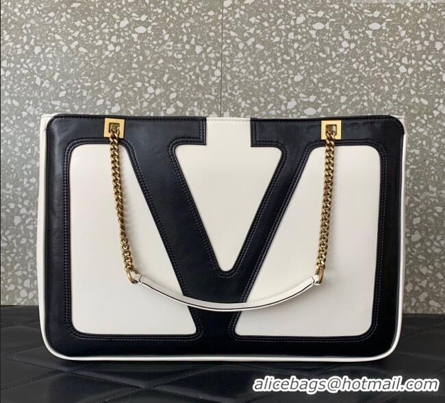 Best Price Valentino Viva Superstar Medium Nappa Leather Shopping Bag with Maxi VLogo 0013 Black/White 2025