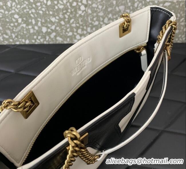 Cheap Grade Valentino Viva Superstar Small Nappa Leather Shopping Bag with Maxi VLogo 0014 Black/White 2025
