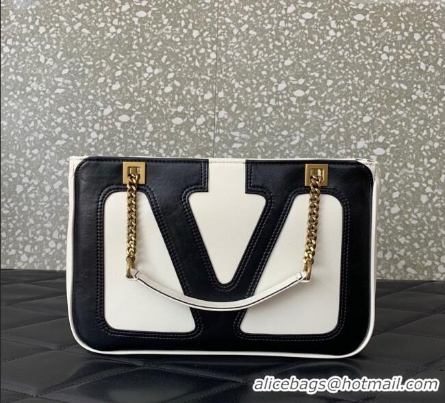 Cheap Grade Valentino Viva Superstar Small Nappa Leather Shopping Bag with Maxi VLogo 0014 Black/White 2025