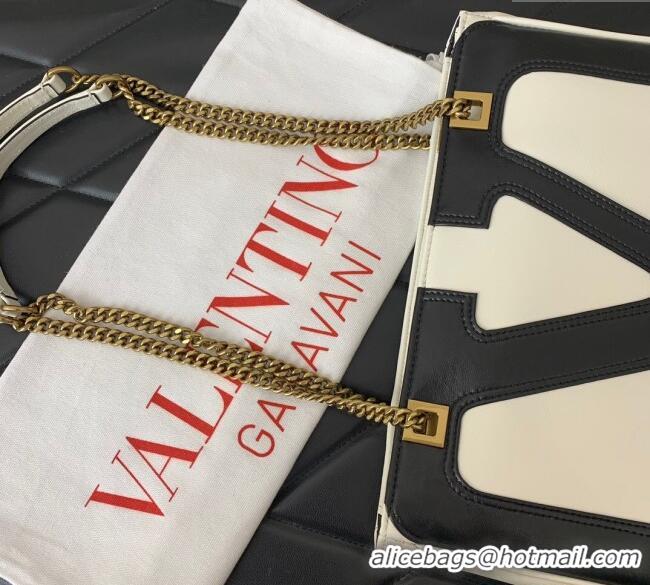 Cheap Grade Valentino Viva Superstar Small Nappa Leather Shopping Bag with Maxi VLogo 0014 Black/White 2025