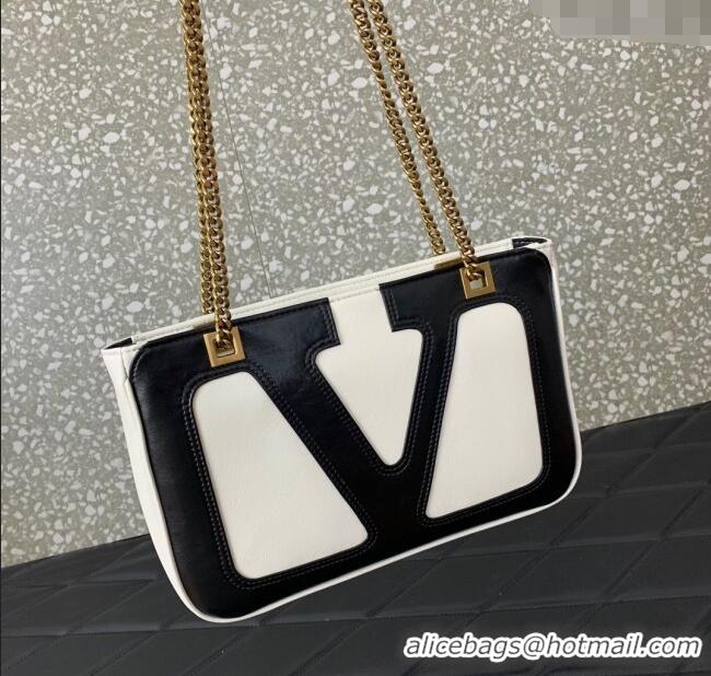 Cheap Grade Valentino Viva Superstar Small Nappa Leather Shopping Bag with Maxi VLogo 0014 Black/White 2025