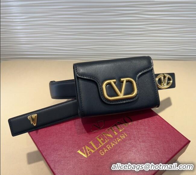 Grade Promotional Valentino VLogo Signature Leather Belt 7054 Black 2025