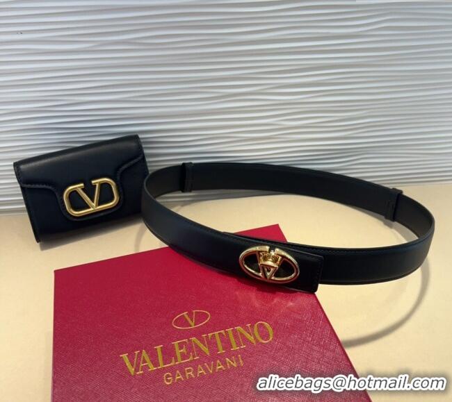 Grade Promotional Valentino VLogo Signature Leather Belt 7054 Black 2025