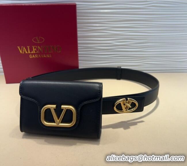 Grade Promotional Valentino VLogo Signature Leather Belt 7054 Black 2025