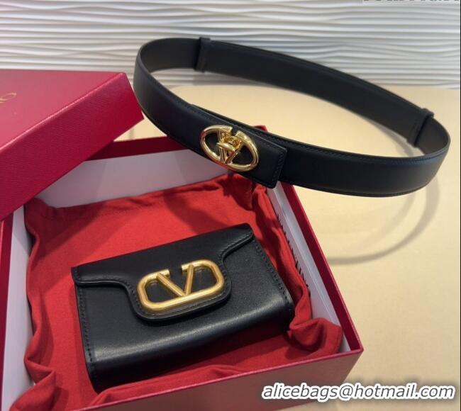 Grade Promotional Valentino VLogo Signature Leather Belt 7054 Black 2025