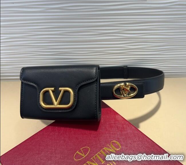 Grade Promotional Valentino VLogo Signature Leather Belt 7054 Black 2025