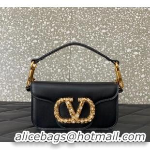 Famous Brand Valentino Loco Small Shoulder Bag in Calfskin Leather with Jewel Logo 5061 Black 2025