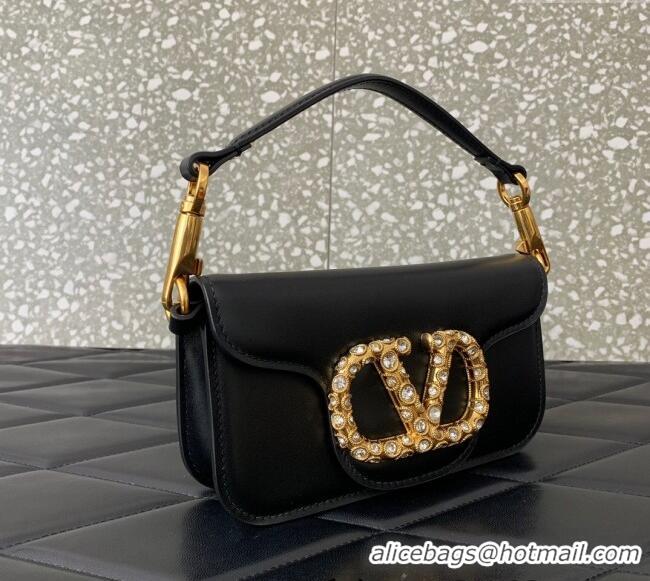 Famous Brand Valentino Loco Small Shoulder Bag in Calfskin Leather with Jewel Logo 5061 Black 2025